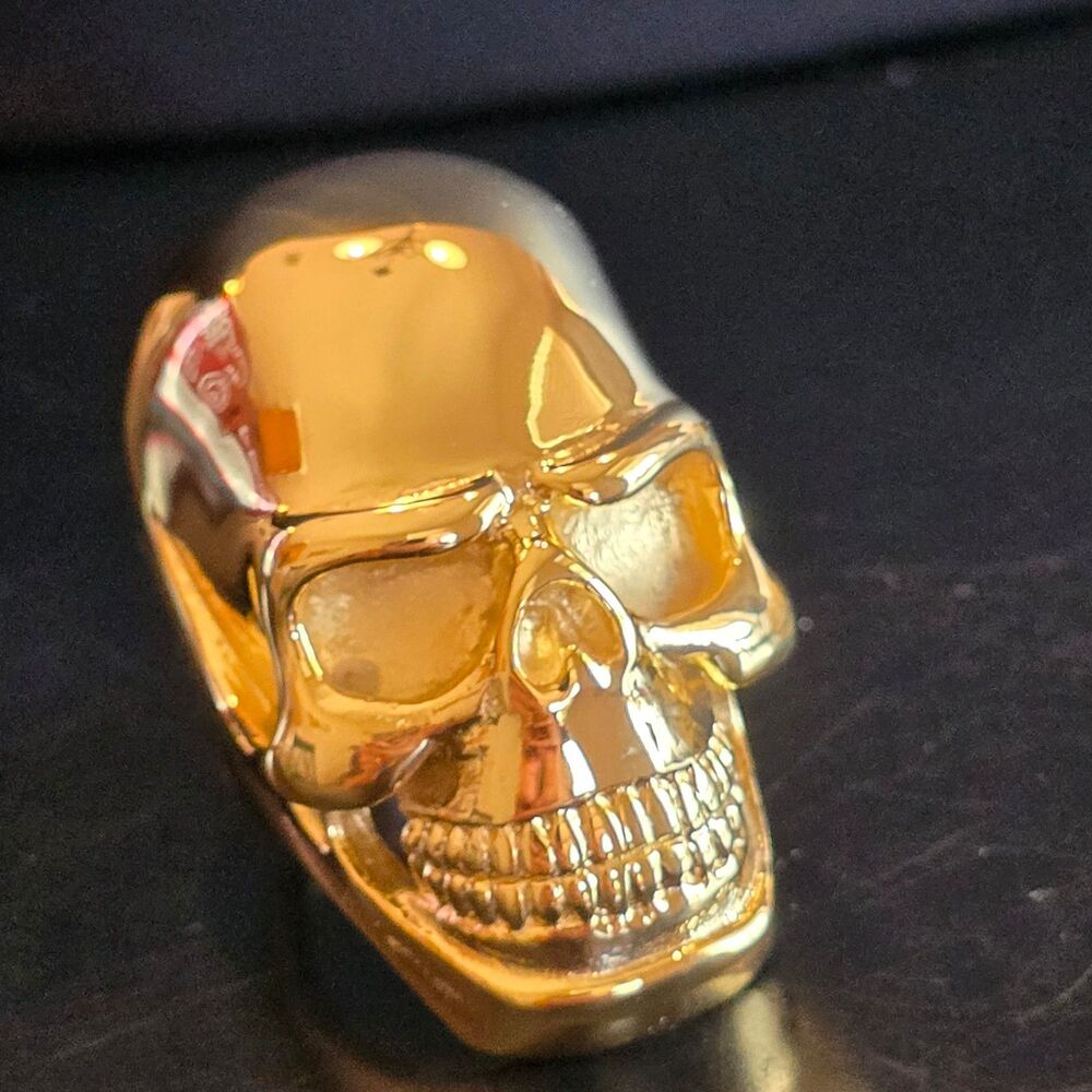 NEW Size 9 Mens Gold toned Large Punk Rock Gothic Skull Head Skeleton Biker Ring